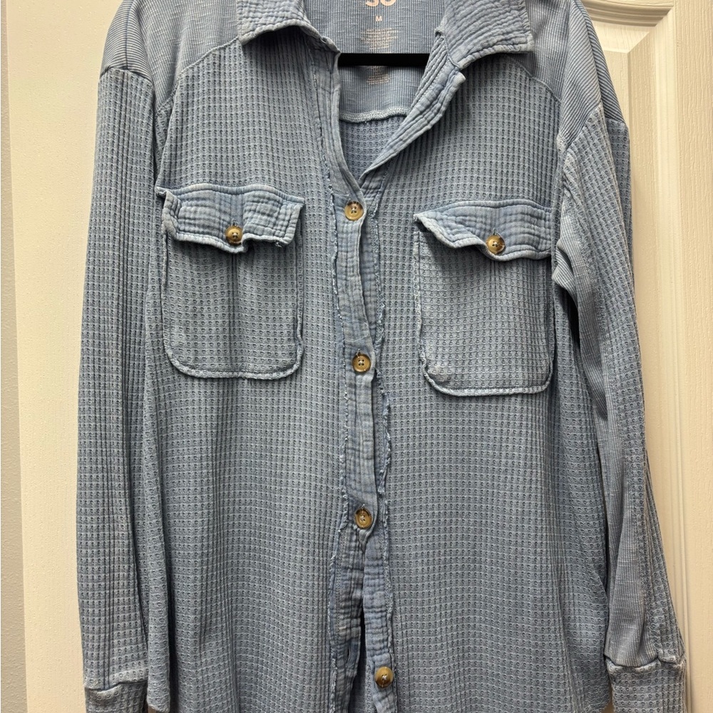 SO Casual Blue Waffle Knit Button-Down Shirt